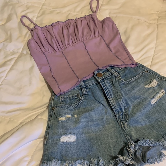 SHEIN Tops - Crop Top Tank • lavender & lilac trim • stretchy • ruffles • by Shein • M Medium